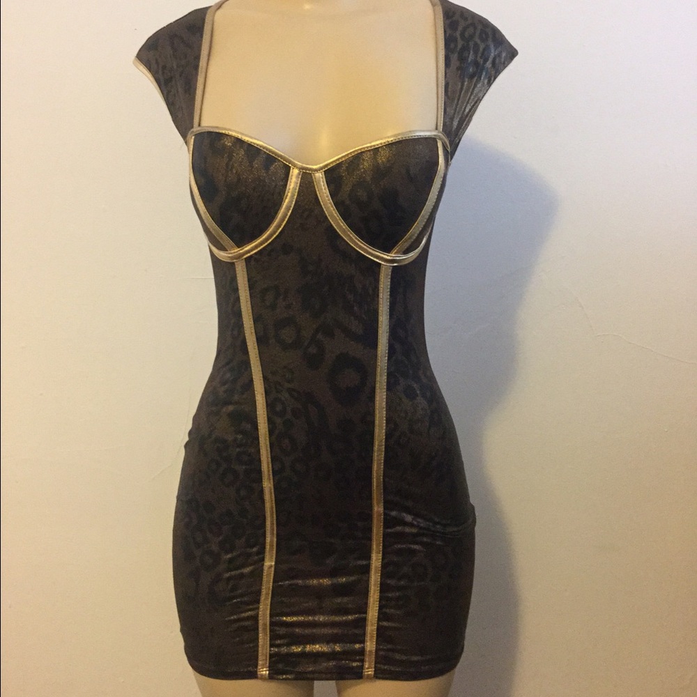 Vintage leopard print dress w/ gold piping size M